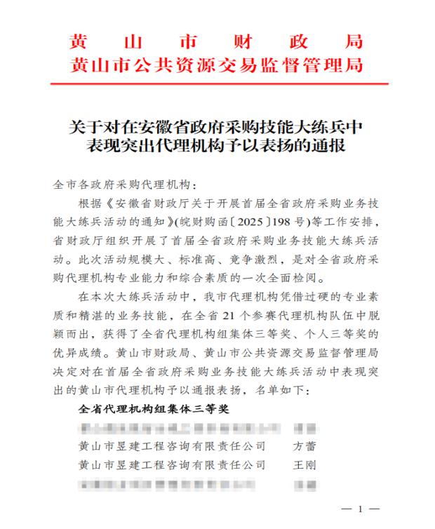 喜報！屯溪城建投公司參股企業(yè)昱建咨詢公司員工助力黃山代表隊(duì)斬獲省級大獎